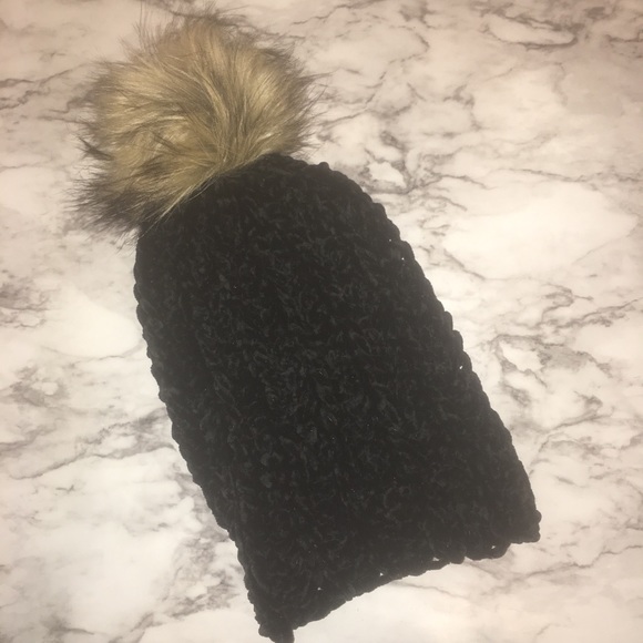 Velvet Crochet Beanie With Pom - Picture 5 of 7